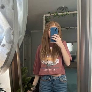 social culture pink / red large oversized california beach car crop top